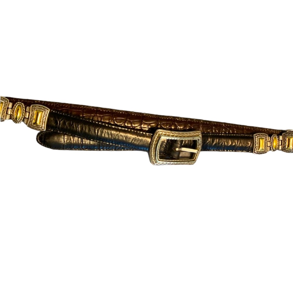Brighton Brown and Gold Croc-Embossed Leather Belt